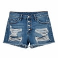thumbnail image 4 of qucoqpe Distressed Jean Shorts for Women, Womens Summer Ripped Pocket Straight Leg High Waist Fringe Hem Denim Shorts, 4 of 5