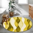thumbnail image 4 of 4Ft Round Rug, Yellow Stripes Non-Skid Rubber Backing Large Area Rugs - Living Room Bedroom Home Office, Retro Farmhouse Gradient Ripple Pattern Indoor Floor Mat Carpets Washable Rug, 4 of 9