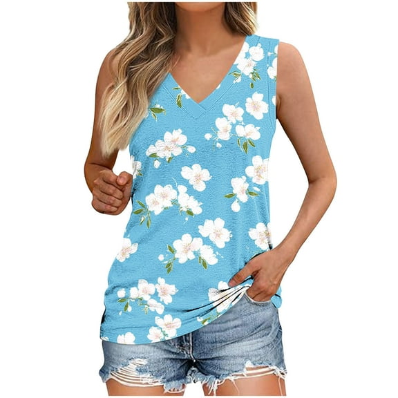 Women's Floral Graphic Camisole V Neck Sleeveless Tunic Tank Top Y2K Summer Vacation Beach Blouse Casual Sleeveless Shirt 2025 Trendy Outfits