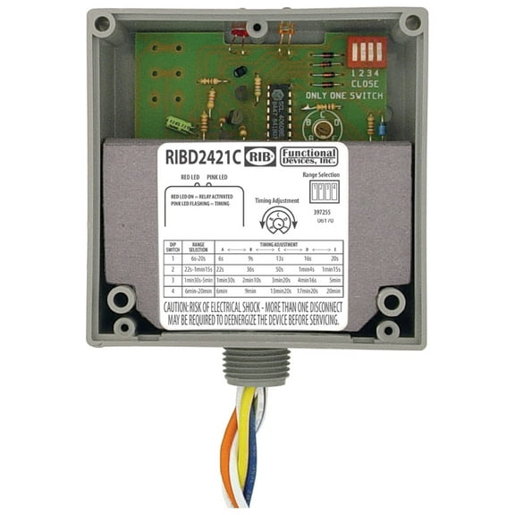 Rib RIBD2421C Spdt Enclosed Pilot Relay 10 Amp With 24Vac/Dc 120 120-277Vac Coil, Includes Timer