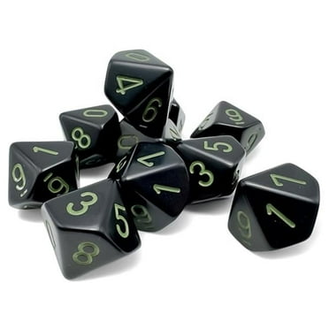 Chessex CHX25258 D10 Clamshell Opaque Dice Game, Black & Green - Pack of 10