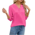 thumbnail image 4 of BLVB Women's Summer 3/4 T-Shirt Trendy V Neck Button Tunic Tops Casual Solid Color Comfy Blouse Tee, 4 of 4