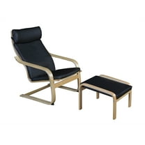 Belen Kox Mia Bentwood Reclining Chair and Ottoman- Natural/ Black Leather