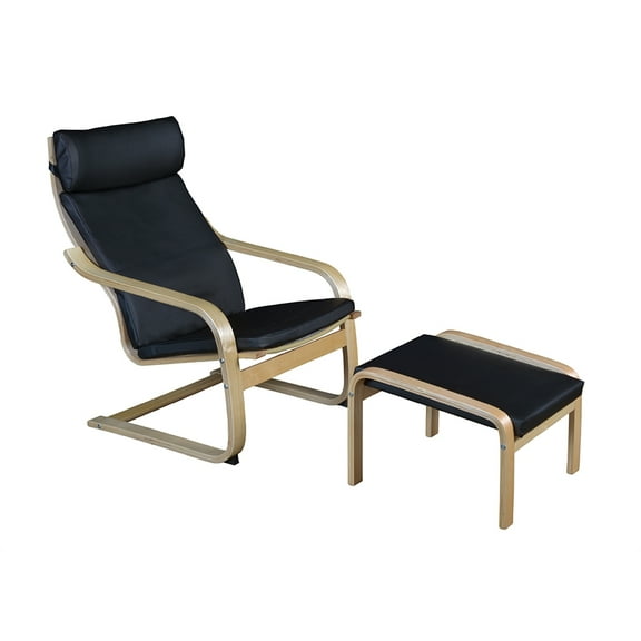 Niche Mia Bentwood Reclining Chair and Ottoman- Natural/ Black Leather