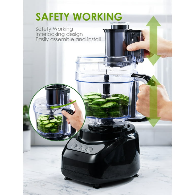 Aicok 12 Cup Food Processor, 6 Functions for Chopping, Slicing, Shredding Purees & Dough, Black