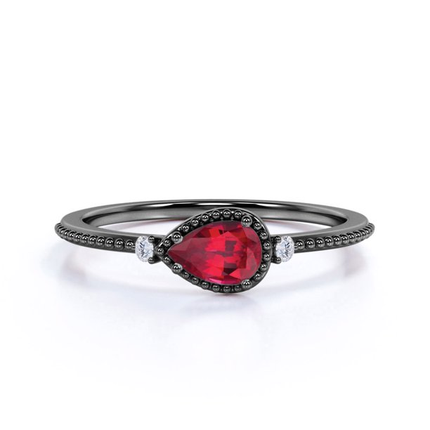 Jeenmata 1 1 Carat Pear Shaped Antique Synthetic Ruby Engagement Ring In 18k Black Gold Over Silver Walmart Com Walmart Com
