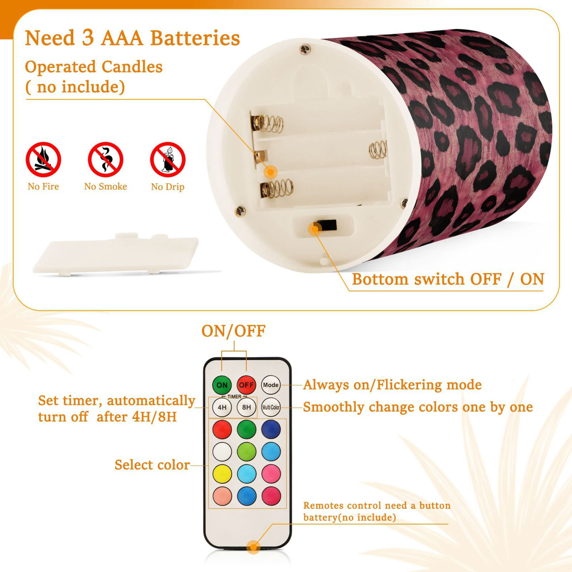Yayeee Flameless Candles with Remote Flickering Battery Operated Multi Color Changing, Deep Red Leopard Pattern