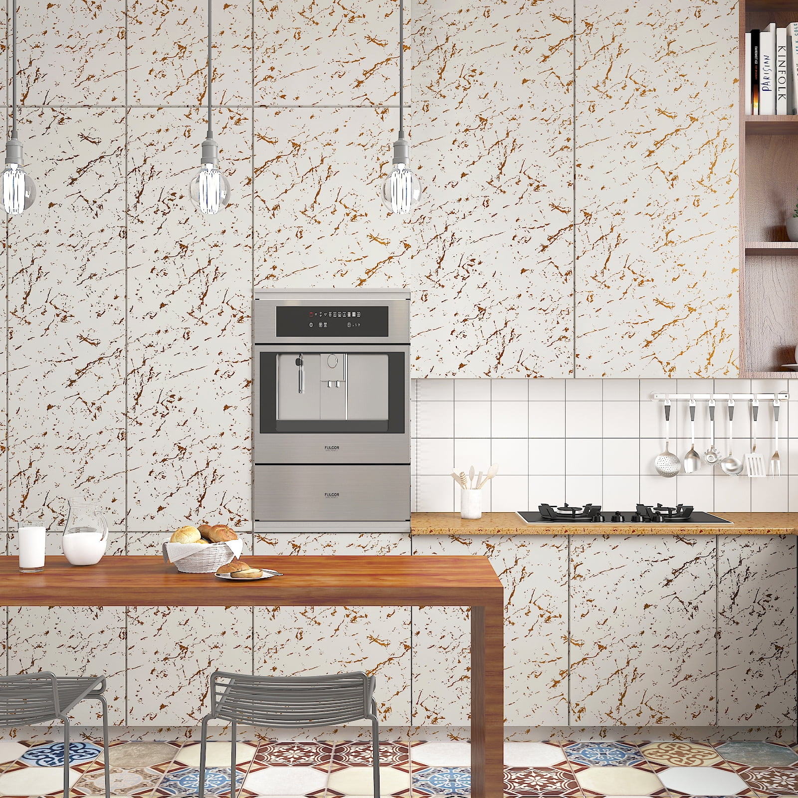 CHIHUT 17.7"x236" White Gold Marble Contact Paper for Countertops Peel and Stick Marble Wallpaper