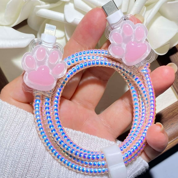 Tianyeda 2Pcs Lightning Cable Protectors for iPhone Type-C Charger   1 Spiral Protective Rope