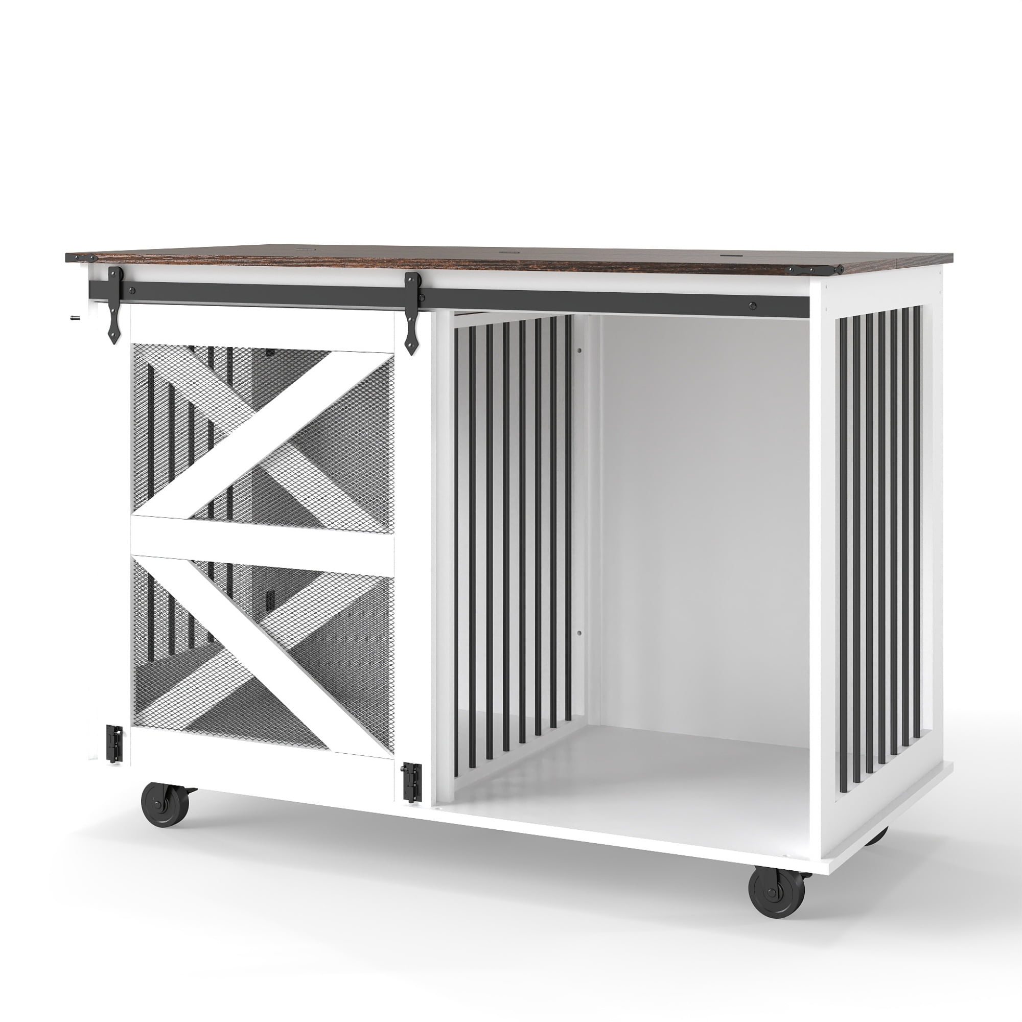 Jopath 47.2" Large Dog Crate, Wooden Dog Kennel with 2 Drawers,Divider and Sliding Door, Indoor Pets Furniture Style Double Dog Crates for Medium Small Dogs
