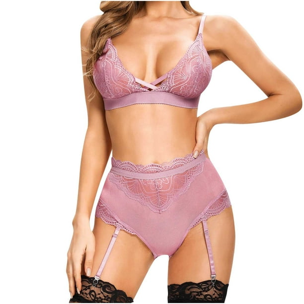 XZNGL Bra and Panty Set Sexy Ladies Cute Girl Solid Erotic Lingerie  Embroidered Suspenders Bra Panty Set Sexy Lingerie Set 