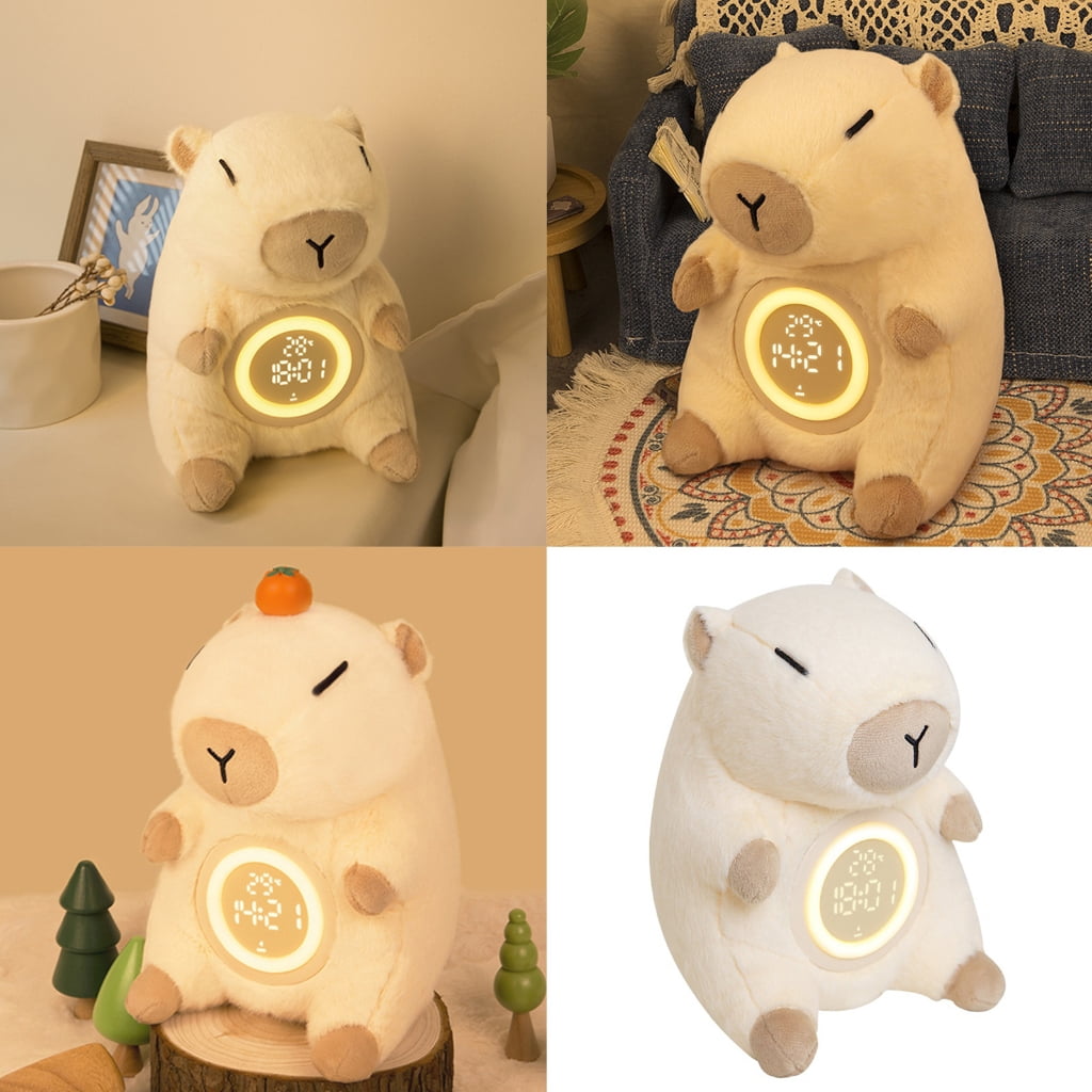 Capybaras LED Alarm Clock for Children, USB Powereds Soft Polyester Lamp, Touch Control, Dimmable Brightness, Timers Setting