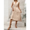 thumbnail image 5 of Women's V Neck Sleeveless Midi Dress Smocked Style with Lightweight Flow and 88% viscose 12% polyamide fabric line, 5 of 11