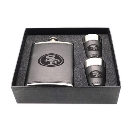 San Francisco 49ers Three-Piece Leather Flask & Shot Glass Set