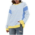 thumbnail image 5 of Craaazy Long Sleeve Shirts For Women Colorblock Crew Neck Sweatshirt Casual Loose Striped Sweatshirt Gifts, 5 of 8