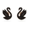 thumbnail image 1 of Pendientes con forma de cisne de Swarovski con cristales negros y perlas de oro rosa, 1 of 5