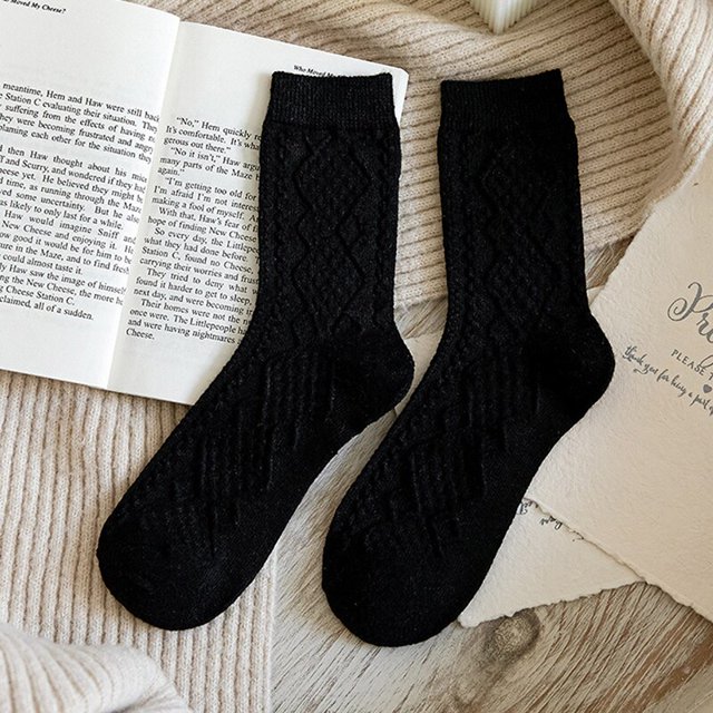 Winter Cashmere Wool Woman Socks Solid Japanese Style Harajuku Retro Long Socks Women Girls Thermal Streetwear Crew Sock He Qiyong unisex