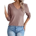 thumbnail image 3 of Hibeli Women Eyelet V Neck Long Sleeve Tunic Solid Color Casual Tops, 3 of 7