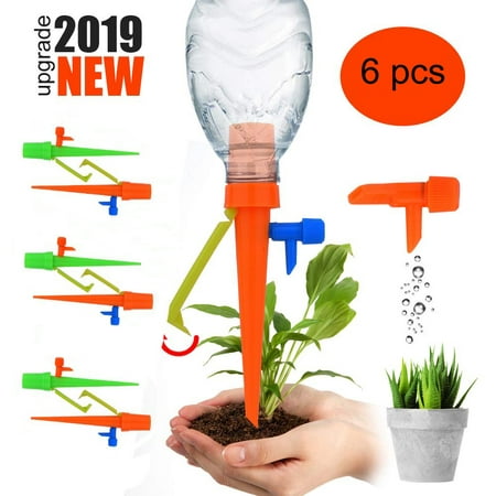 【2019 NEW 】Plant Self Watering Spikes System with Slow Release Control Valve Switch Self Irrigation Watering Drip Devices, Plant Waterer with Anti-Tilt Anti-Down Bracket, Suitable for All Bottles