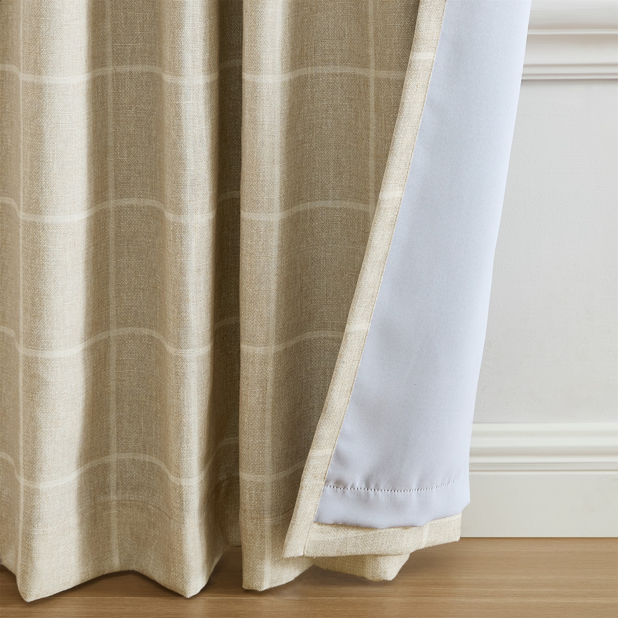 Elrene Home Fashions Sawyer Windowpane Plaid Blackout Window Curtain, Sand, 52" x 95"