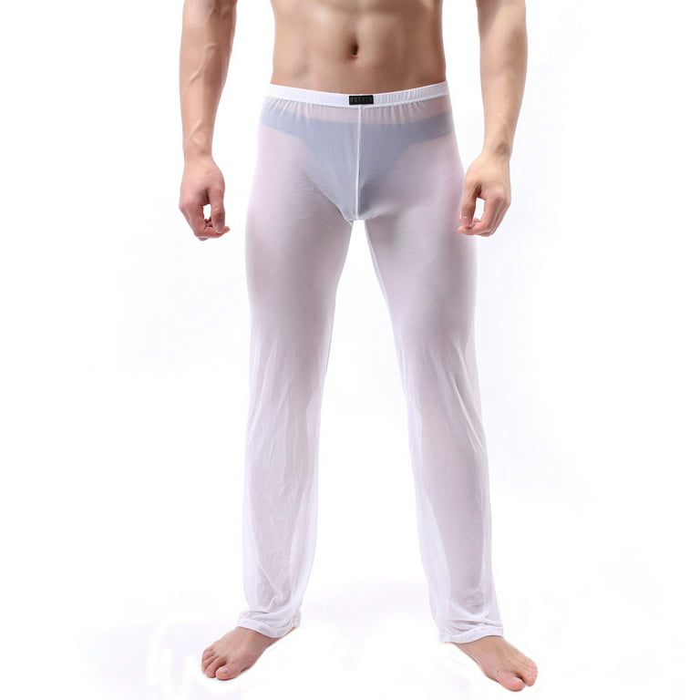 SHUDAGENG Comfy Mens Underwear Men Mesh Long Pants Underpants Sheer Trouser  Soft Thin Mesh Lingerie Briefs White 2XL 