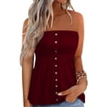 thumbnail image 2 of Gibobby Top cruzado informal de verano para mujer, decoración de botones de Color sólido, Top cruzado de Color sólido(Vino,XG), 2 of 4