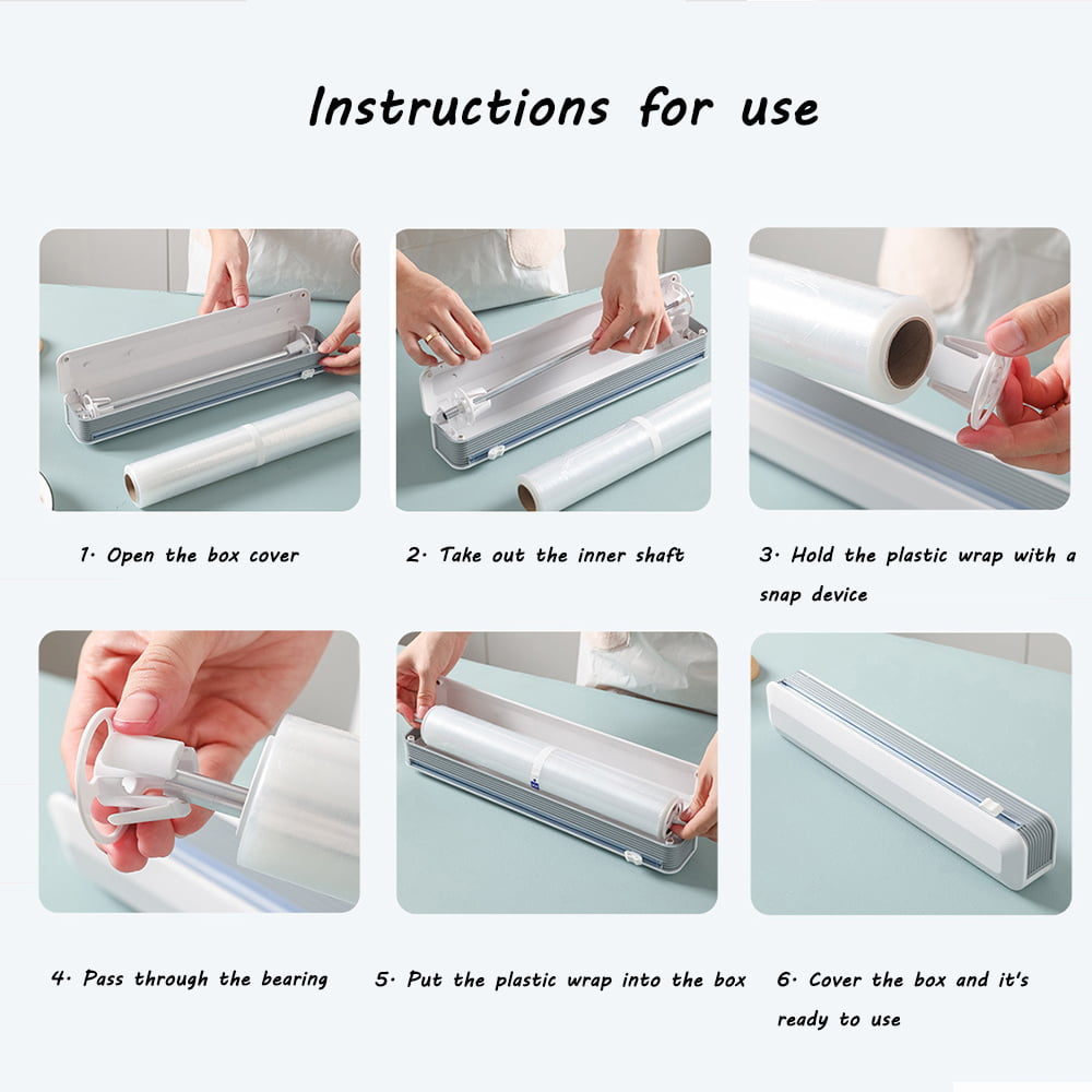Evjurcn Magnetic Food Wrap Dispenser with Slide Cutter Refillable Cling Film  Dispenser Easy to Clean Reusable Plastic Wrap Aluminum Foil Cutter Sturdy Food  Cling Wrap Film Cutter for Home and Kitchen 