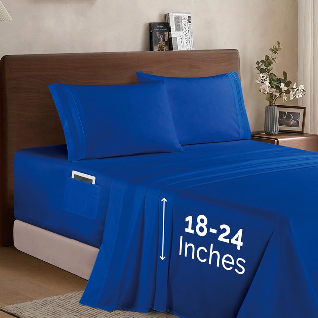 Elegant Comfort Luxury 1500 Juego De Sábanas De Microfibra De Calidad Hotelera De 4 Piezas, Suave Y Elástico De 45,7 A 24.0 In De Profundidad, Sábanas De Bolsillo Extra Profundas, Color Azul Real