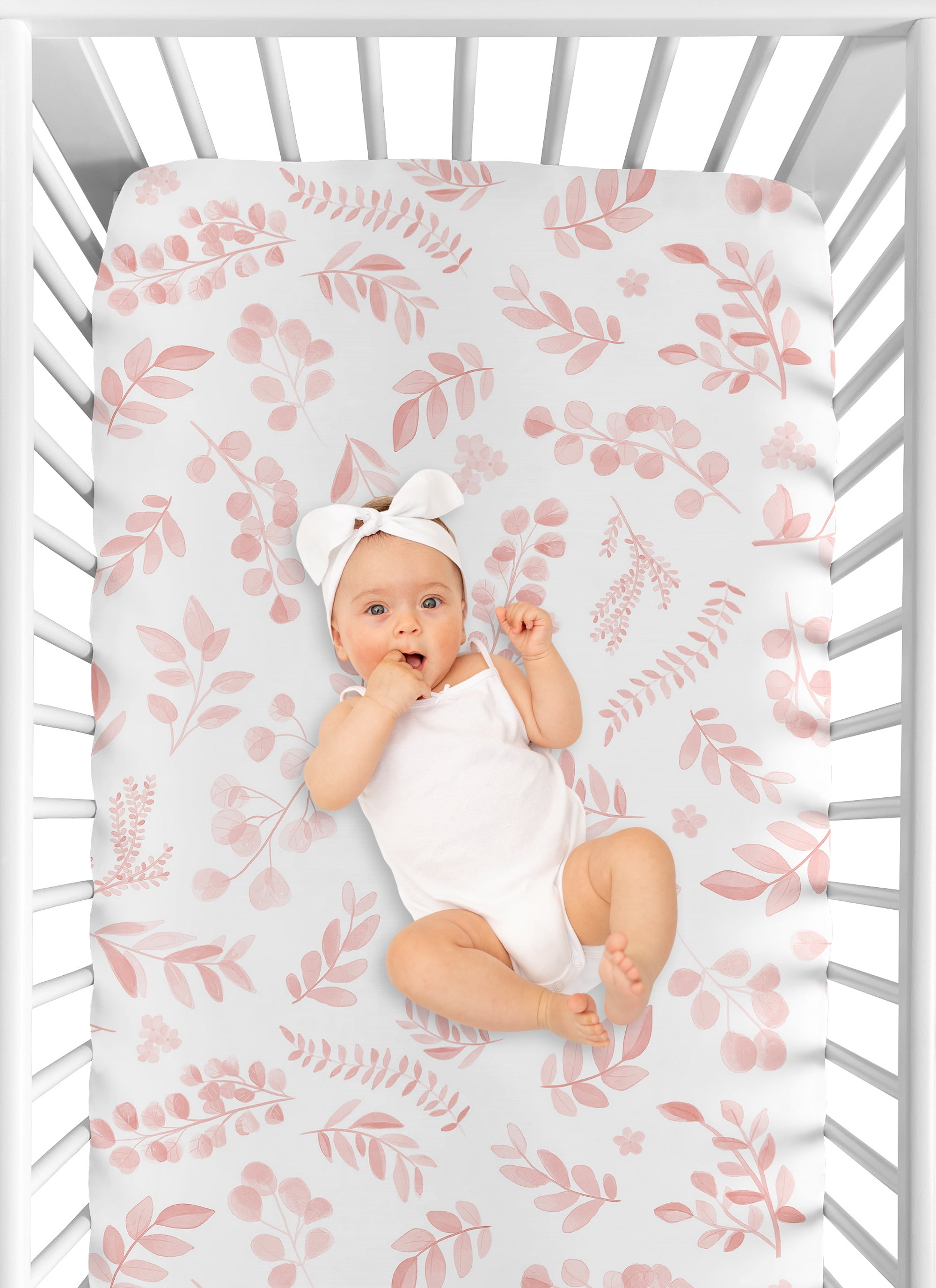 Sweet Jojo Designs Botanical Pink and White Fitted Crib Sheets 2 Piece Set