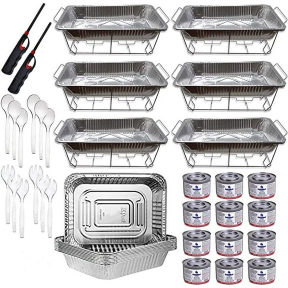 Disposable Chafing Dish Set with Buffet Servers and Warmers, Buffet Serving Kit, Set of 50