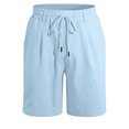 thumbnail image 6 of Domuza Linen Shorts for Men Drawstring Loose Fit Solid Color Elastic Waist Straight Leg Summer Casual Beach Bermuda Shorts Light Blue M, 6 of 6