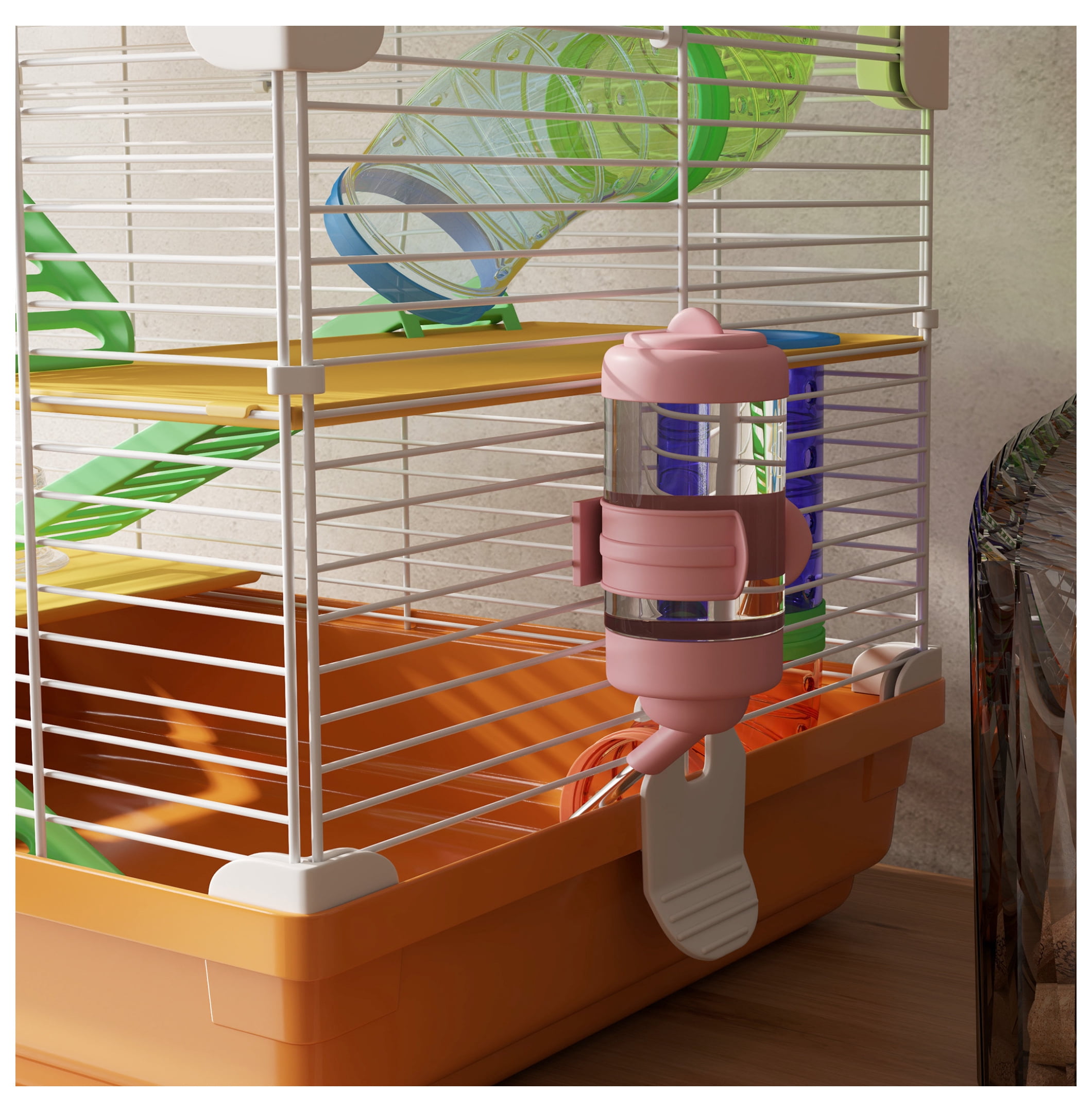 Hamster Cage 5 Tier Portable Carrier w/ Wheel & Tubes, Small Animal Habitat - Orange