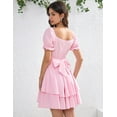 thumbnail image 4 of Yesfashion Women's Summer Lantern Sleeve A-Line Mini Dresses Double-Layer Sleeves V-Neck Dress, 4 of 7