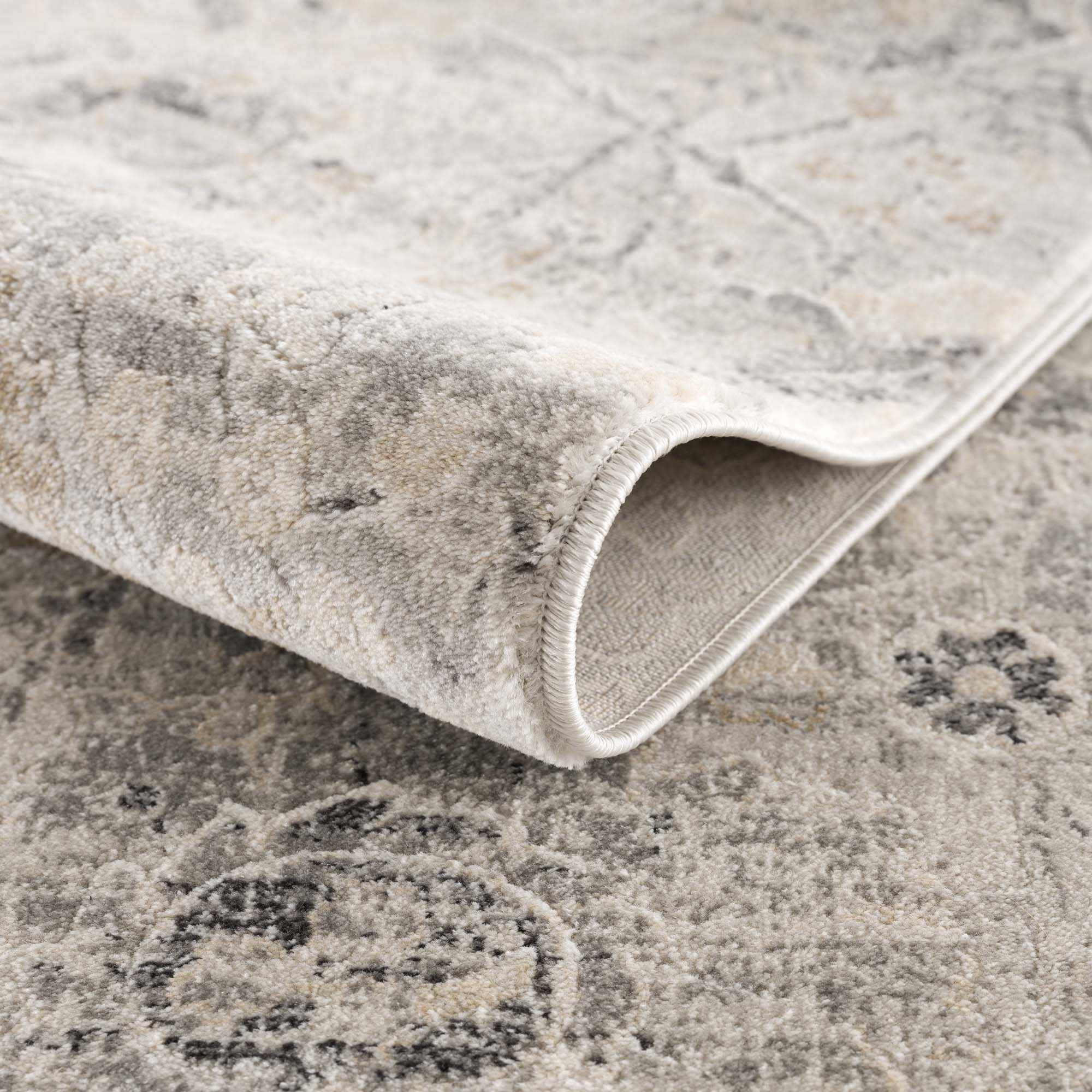 Hauteloom Cori Rustic Farmhouse Traditional Floral Medallion Carpet for Living Room, Bedroom - Boho Vintage Oriental Damask Area Rug - Grey, Black, Light Brown, Cream - 6'7" x 9' (6x9)