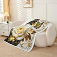 thumbnail image 2 of Manfei White Blossom Fleece Blanket 40x50, Gold Victorian Damask Sherpa Throw, Black White Marble Plush Throw Blanket, Lightweight Room Decor, 2 of 8