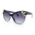 thumbnail image 3 of Womens Diva Rhinestone Bling Jewel Oversized Shield Luxe Rimless Sunglasses Black - Smoke, 3 of 5