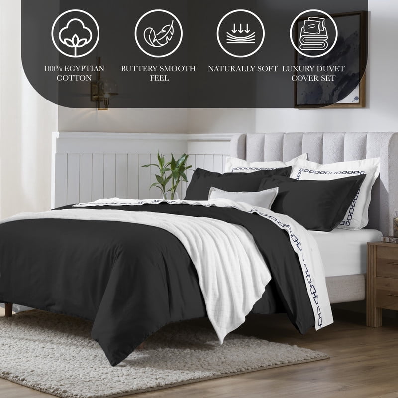 Superior 650 Thread Count Egyptian Cotton Duvet Cover Set, Black, King/ Cal King