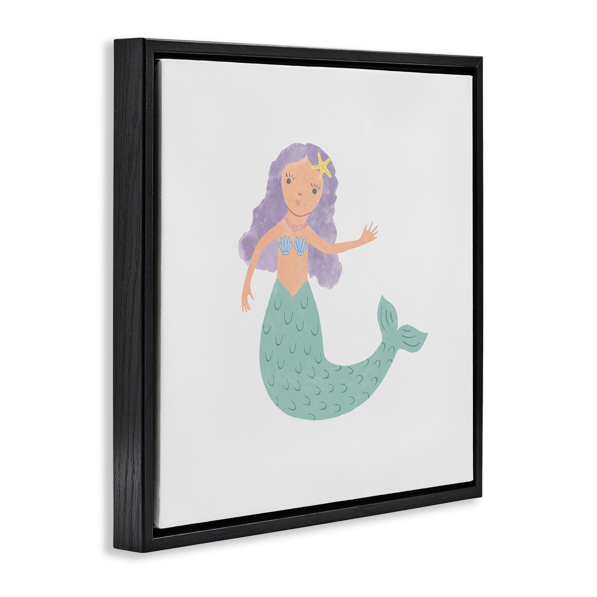 Stupell Industries Purple Hair Mermaid Fantasy & Sci-Fi Painting Black Floater Framed Canvas Art Print Wall Art, 25 x 25