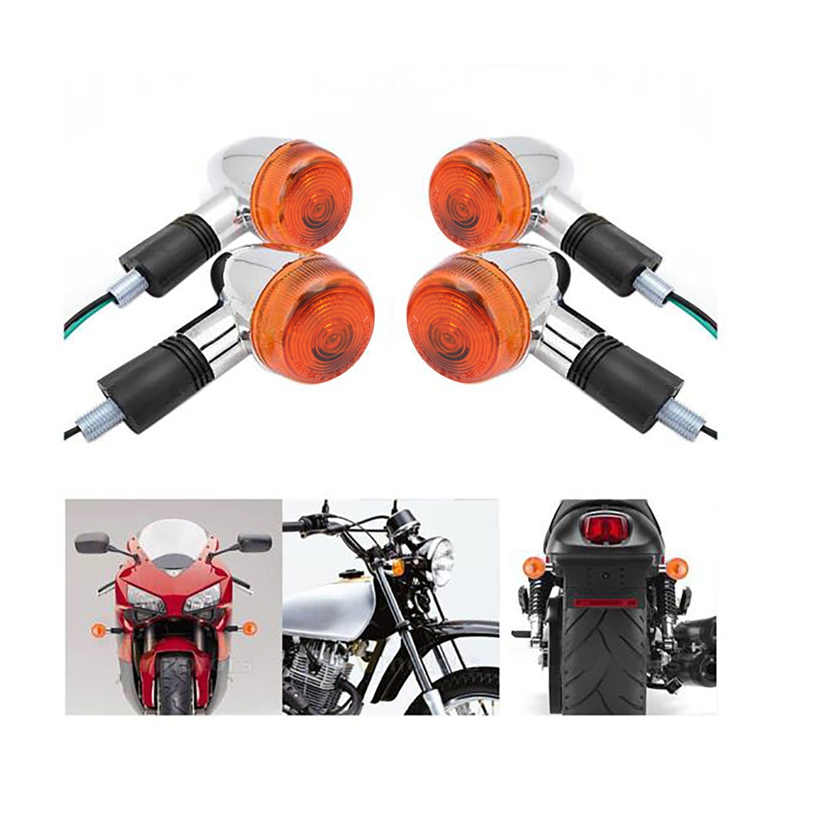 Chrome Steel w/ Amber Lens Motorcycle Turn Signal Lights Cruiser Touring Bobber 
