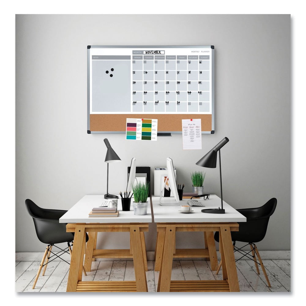 MasterVision 3-in-1 Calendar Planner Dry Erase Board, 36 x 24, Silver Frame