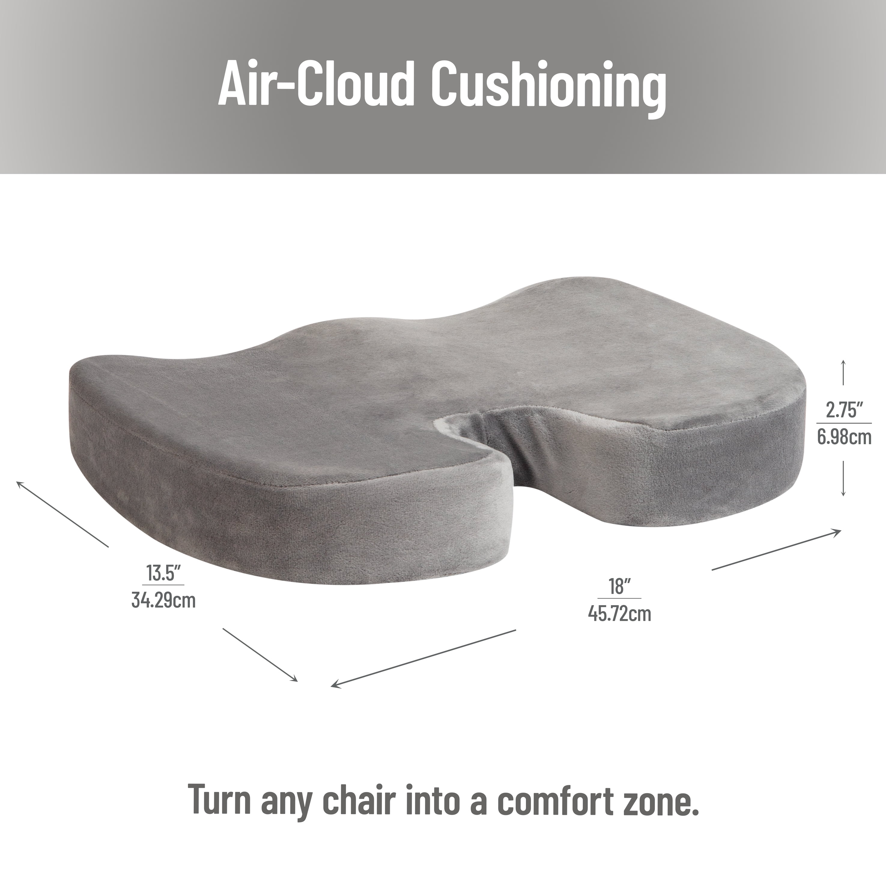 Mind Reader Memory Foam Seat Cushion, Ergonomic Pressure Relief for Office, Car, and More, Gray