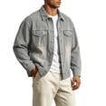 thumbnail image 3 of Nmnitkp Men's Loose Fit Denim Jacket Vintage Washed Trucker Jacket Button‑Down Long Sleeve Casual Work Coat for Fall Street Daily Dating Outdoor Wear Khaki,3XL, 3 of 9