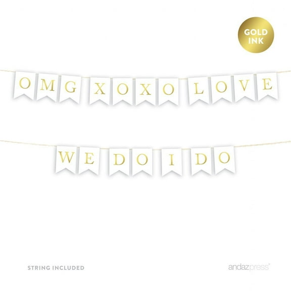 OMG XOXO Love We Do I Do Gold Ink Wedding Pennant Party Banner