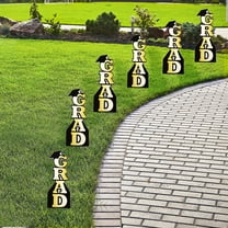 Gold Grad with Graduation Cap Vertical Yard Signs Bulk 6 Pc