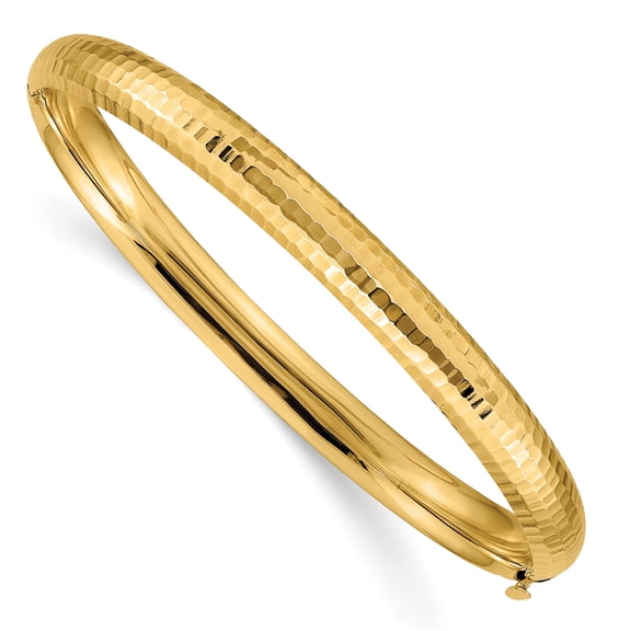 14K Yellow Gold 4/16 Hammered Fancy Hinged Bangle Bracelet