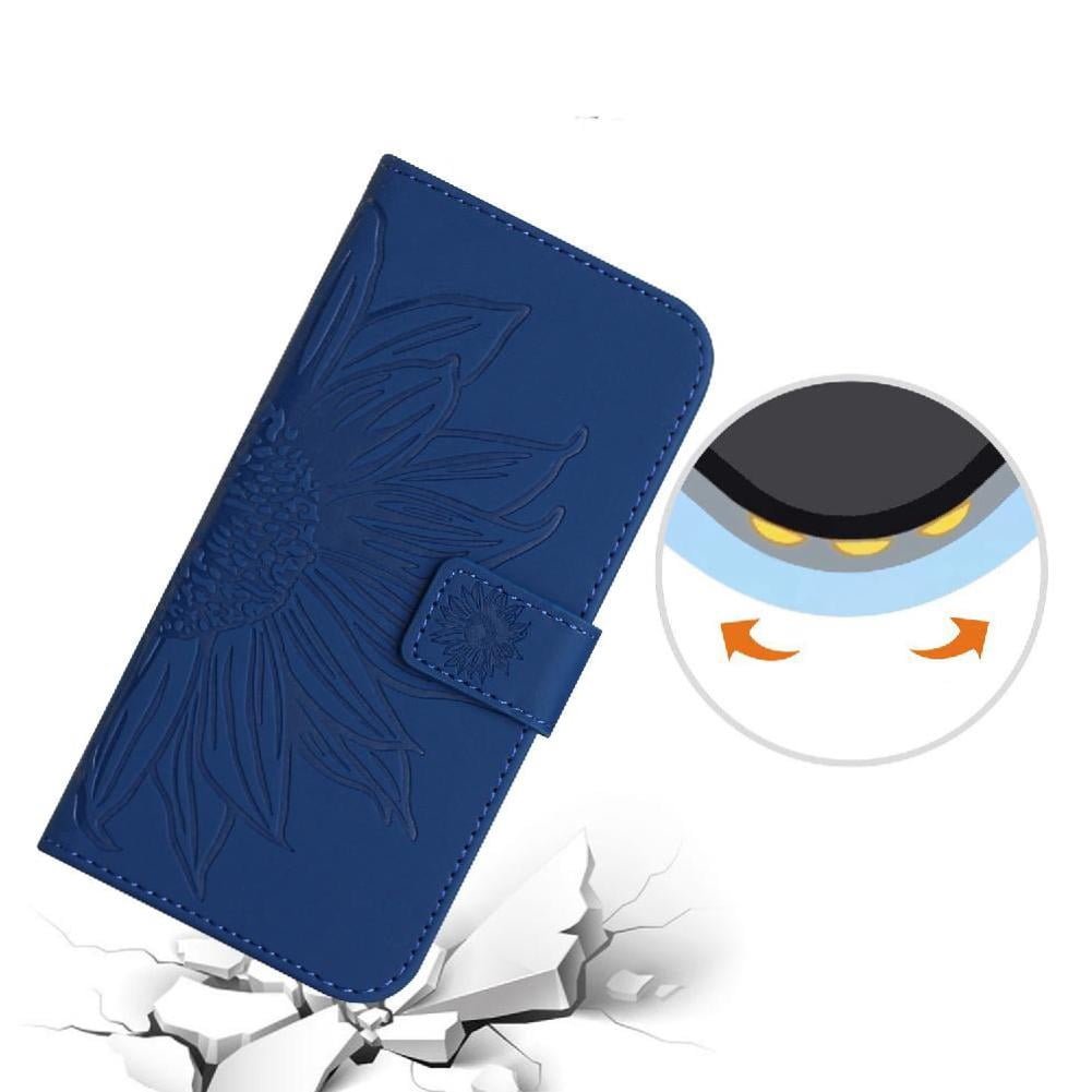 Case for Samsung Galaxy S25 Fe Luxury Pu Leather with Card Slots Holder Embossed Sunflower Short Strap Flip Wallet Phone Case