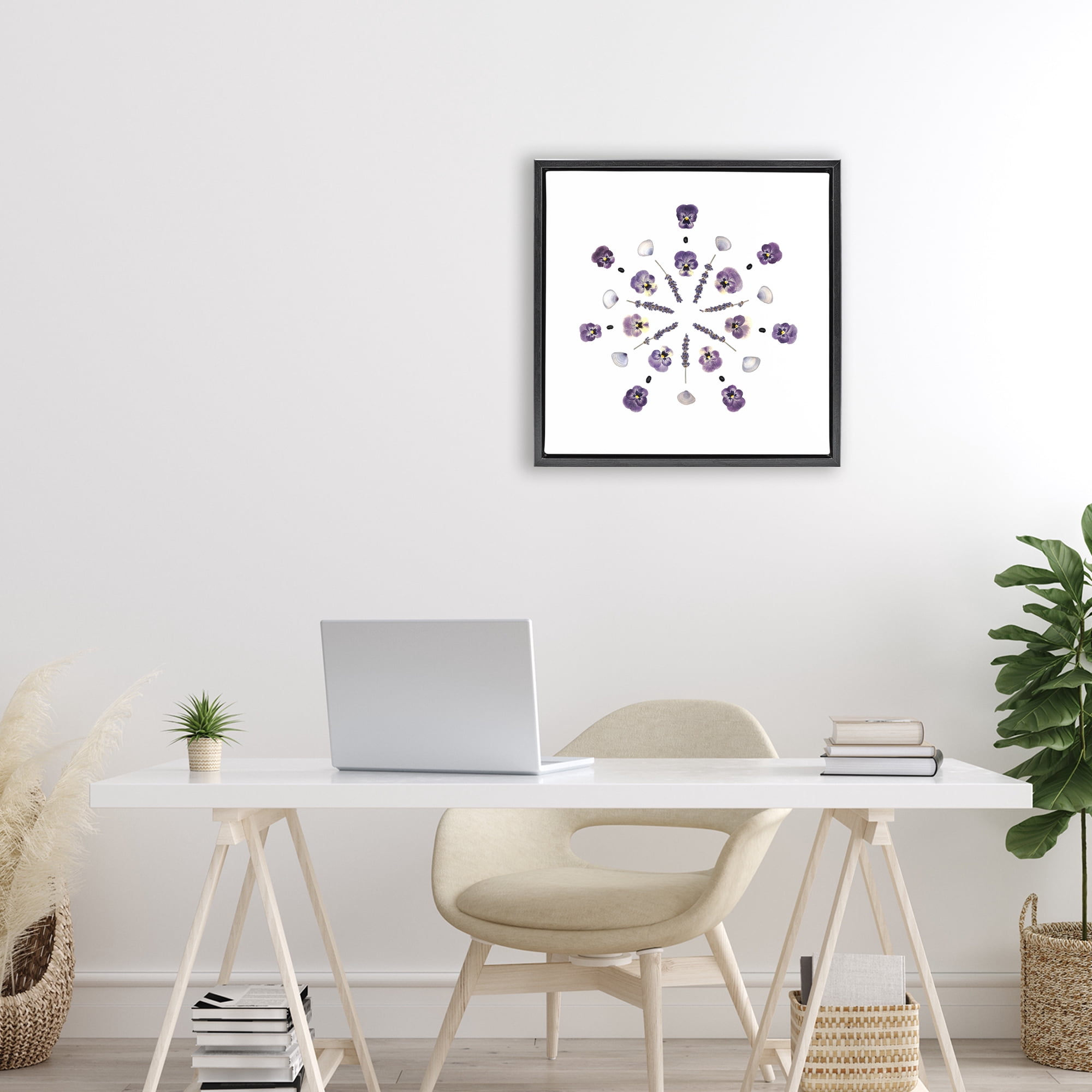 Stupell Industries Pansies & Lavender Symmetry Black Framed Floater Canvas Wall Art, design by Beth Adoette