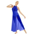 thumbnail image 2 of YONGHS Women's Lyrical Sequined Cut Out Ballet Dance High Split Overlay Mesh Maxi Dress Leotard Blue X-Small, 2 of 7