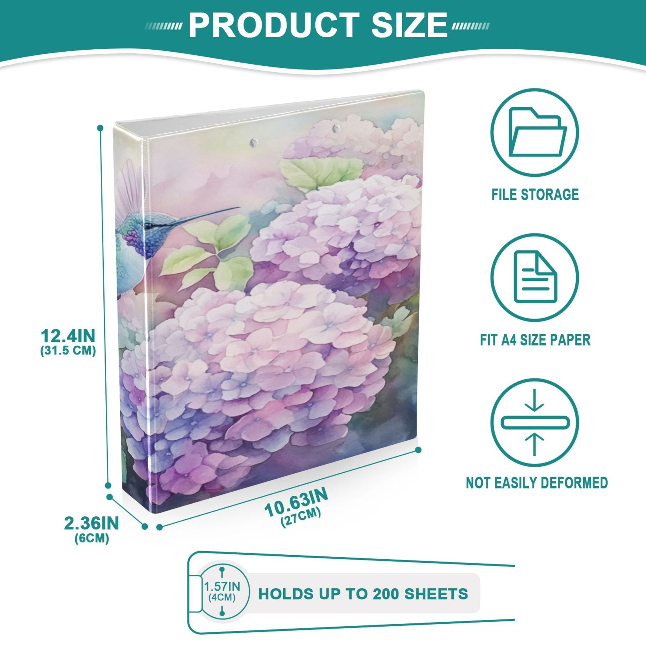 WOBOGO Colorful Pretty Bird File Folders Extra Large Capacity to Hold 200 Sheets of Documents Hard Shell Ring Binder for School Home Office