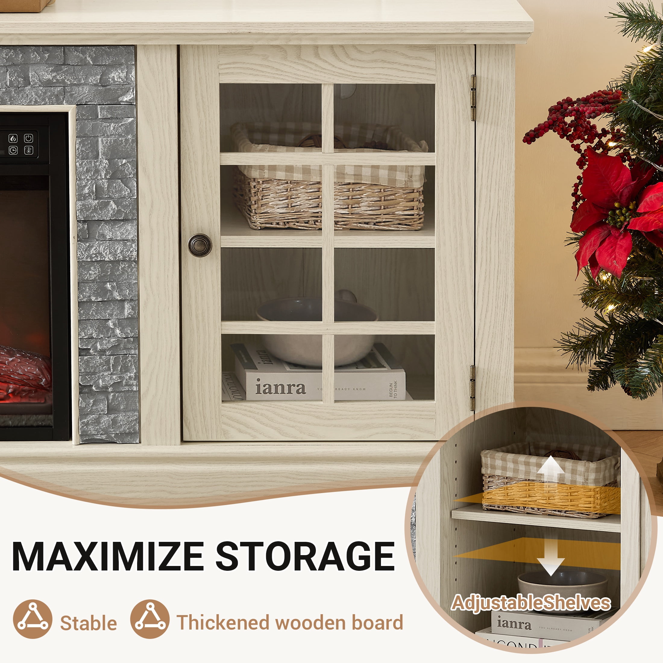 UHOMEPRO Fireplace TV Stand for TVs up to 75", White Large Entertainment Center with 23" Electric Fireplace for Living Room, 70" Modern TV Stand with 2-Door Storage
